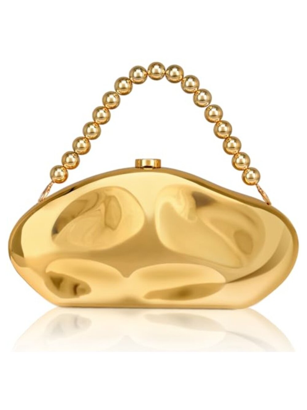 Wave Clutch Purse with Beaded Handle & Chain Strap